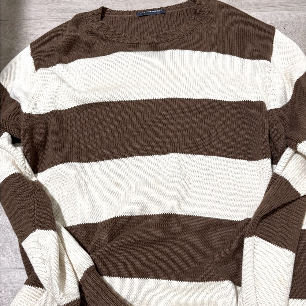 Brandy melville Brown and White Striped Womens sweater